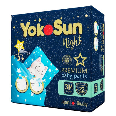 Ночные подгузники трусики YokoSun Premium размер М 6-10 кг 22 штуки Yokosun 1